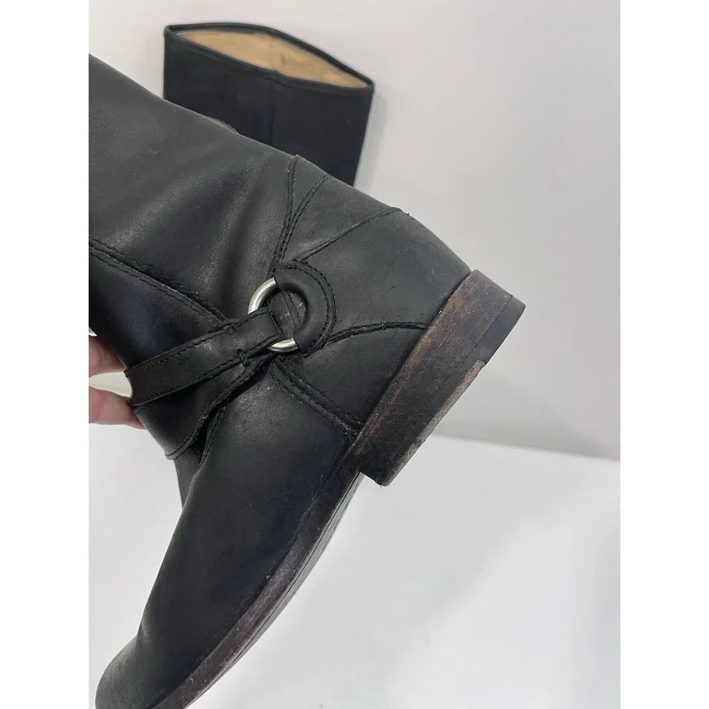 Frye Phillip Harness Women's Tall Boots Size 8.5  Black Leather Pull On Riding